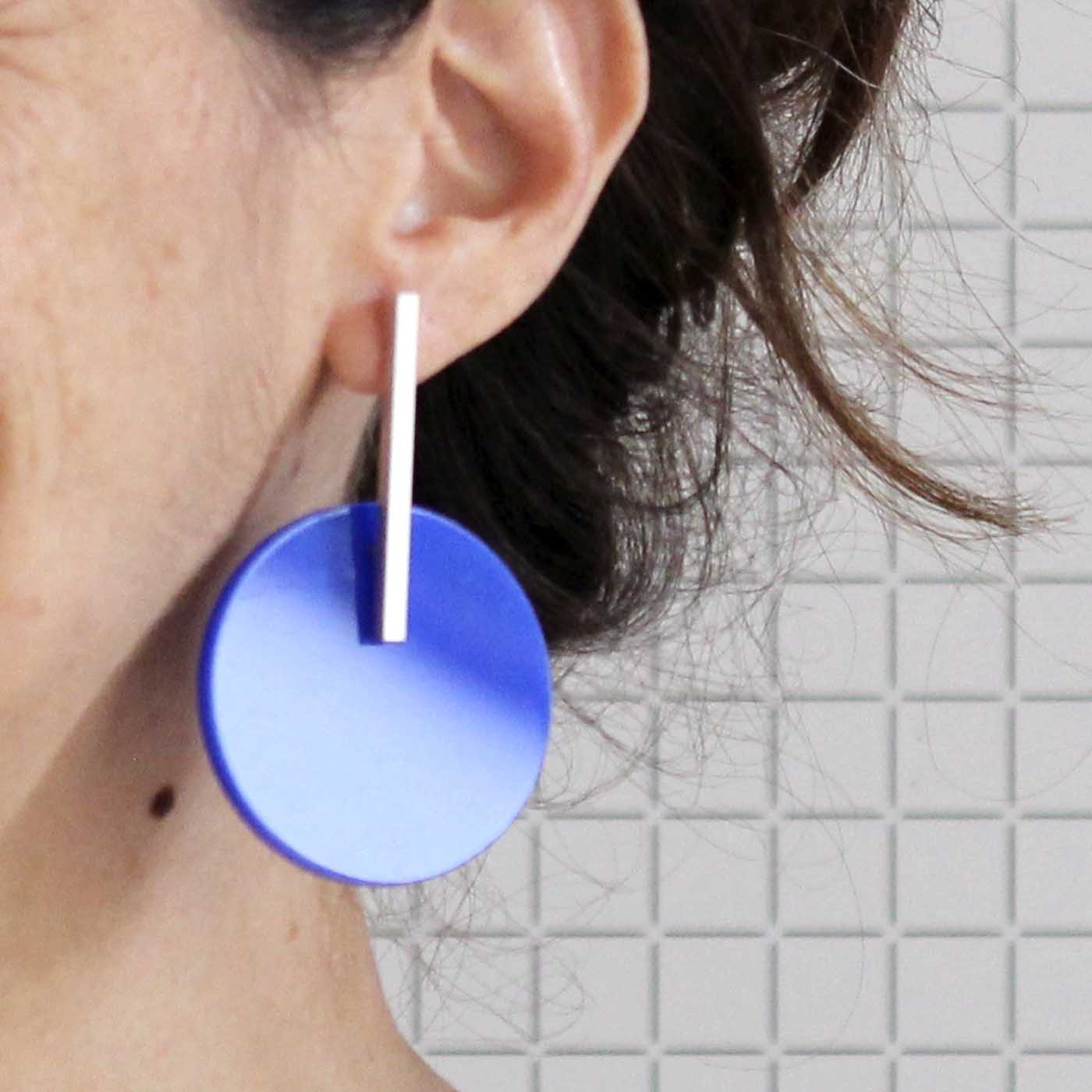 Circle Earrings in Silver with Cobalt Blue Acrylic
